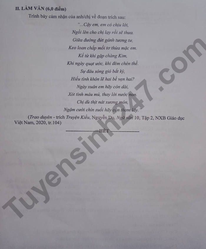 De thi ki 2 THPT Nho Quan A  lop 10 mon Van 2022