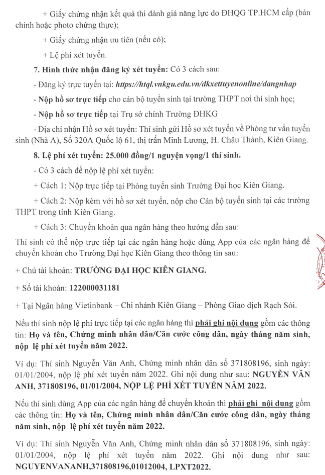 Thong tin tuyen sinh Dai hoc Kien Giang nam 2022