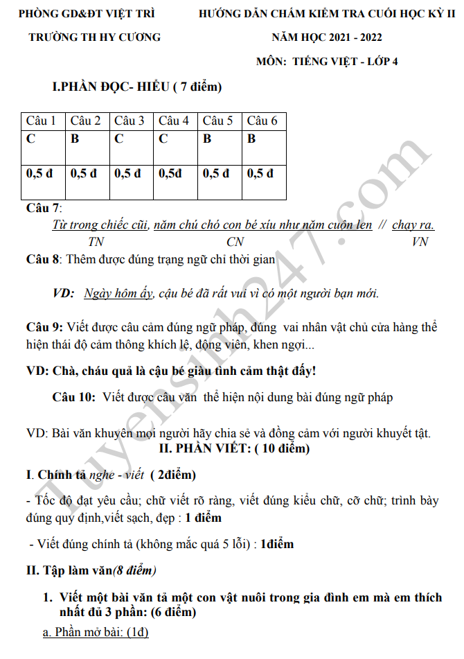 De thi ki 2 mon Tieng Viet lop 4 nam 2022 - TH Le Loi