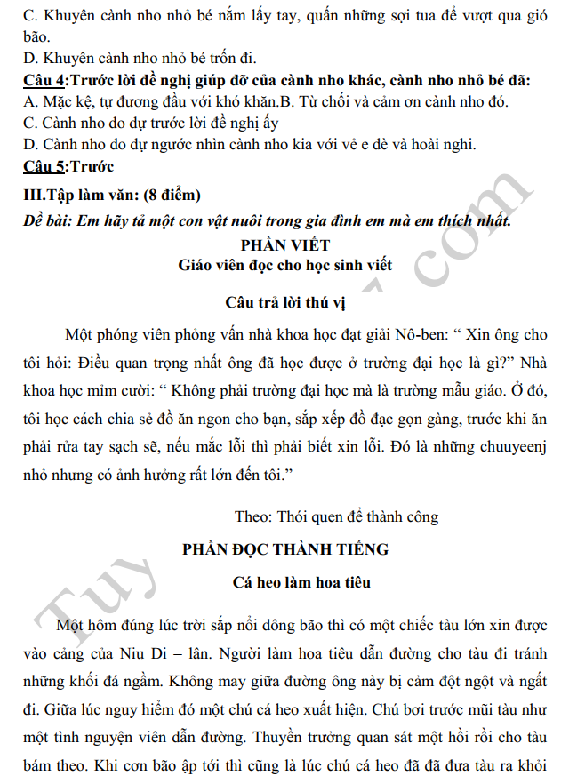 De thi ki 2 mon Tieng Viet lop 4 nam 2022 - TH Le Loi