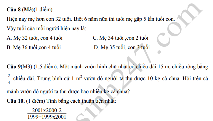 De thi ki 2 lop 4 mon Toan 2022 - Phong GD Cam Le