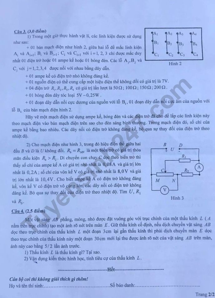 De thi vao lop 10 mon Ly chuyen 2022 - THPT Chuyen Su pham Ha Noi