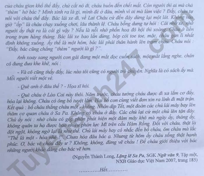 Dap an de thi vao lop 10 mon Van 2022 - Quang Ninh