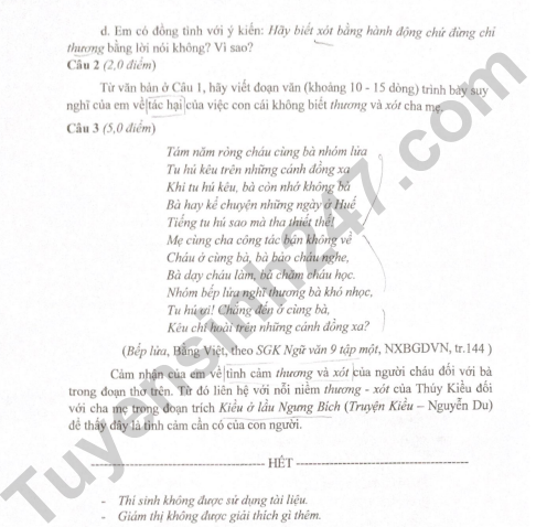 Dap an de thi vao lop 10 nam 2022 mon Van - THPT Chuyen Nguyen Tat Thanh