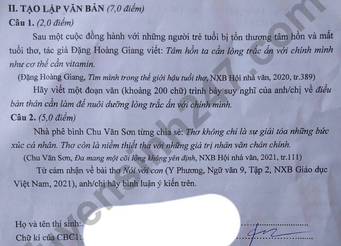 De thi vao lop 10 mon Van chuyen 2022 - THPT Chuyen Lam Son