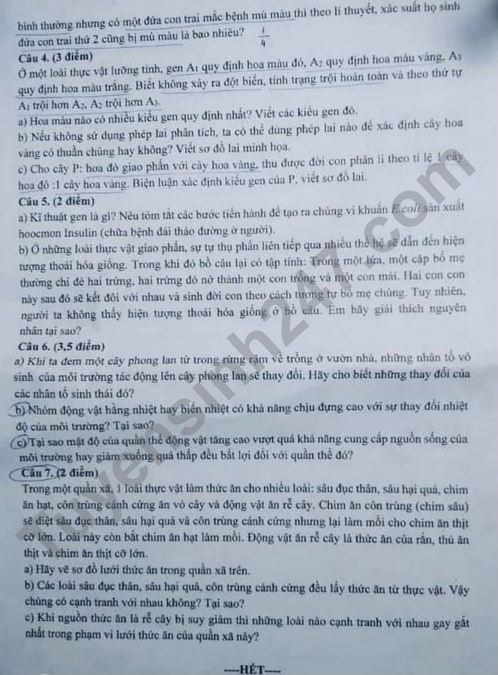 De thi vao lop 10 mon Sinh chuyen - Binh Duong 2022