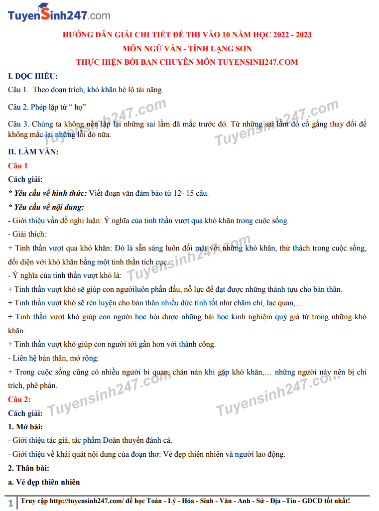 De thi vao lop 10 mon Van tinh Lang Son 2022 - Co dap an