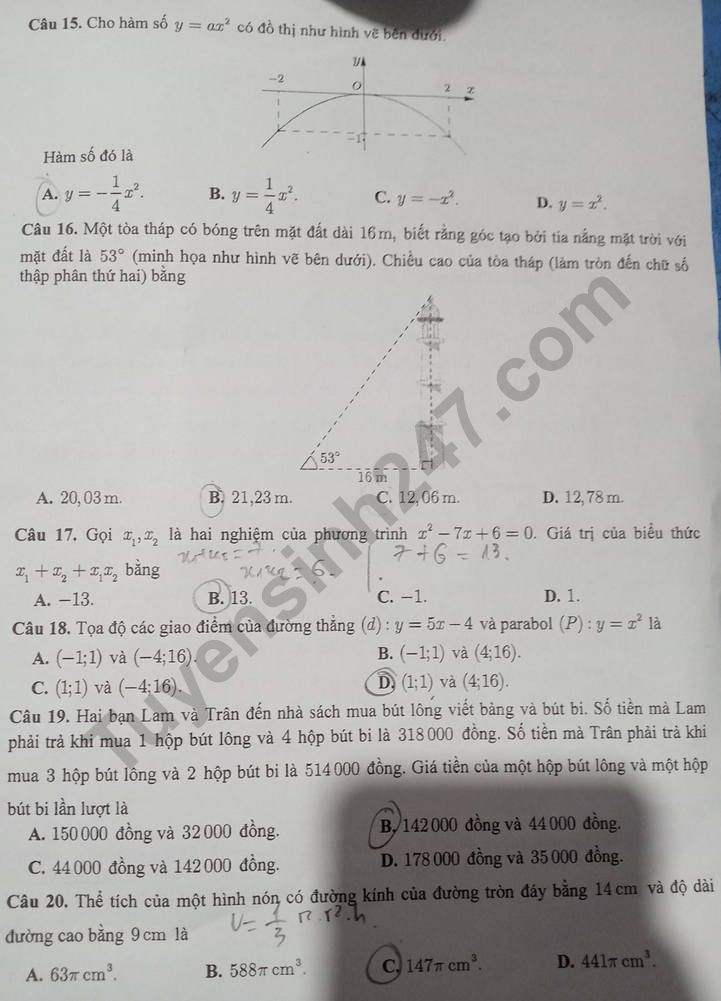 Dap an de thi vao lop 10 mon Toan - Can Tho 2022