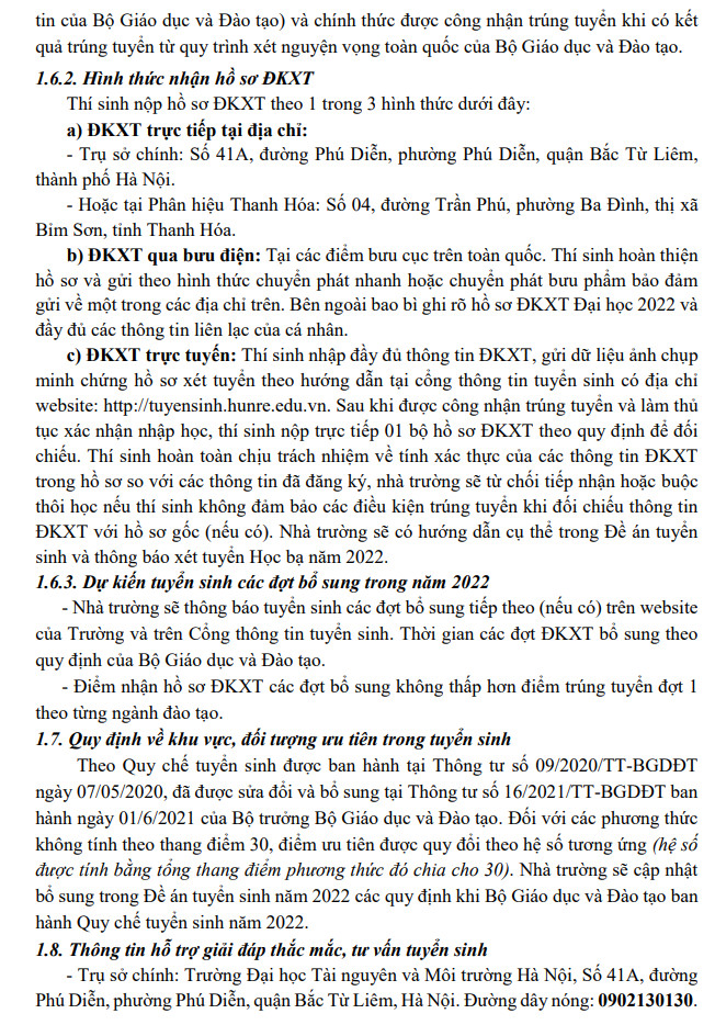 DH Tai nguyen va Moi truong Ha Noi cong bo phuong an tuyen sinh 2022