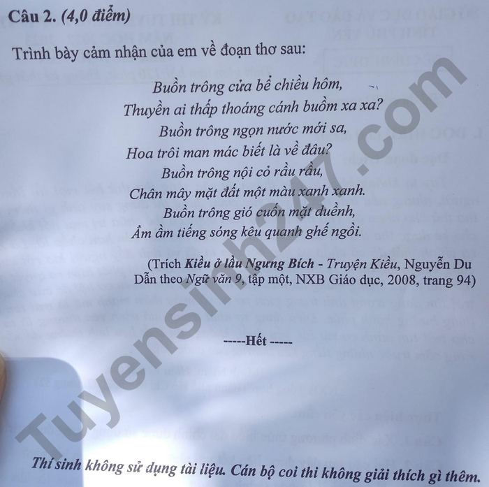 Dap an de thi vao lop 10 tinh Phu Yen mon Van 2022