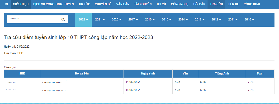 Da co diem thi vao lop 10 Bac Giang nam 2022