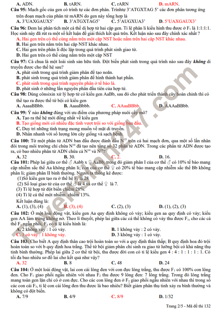 De thi thu mon Sinh tot nghiep THPT 2022 lan 2 - THPT Thi xa Quang Tri