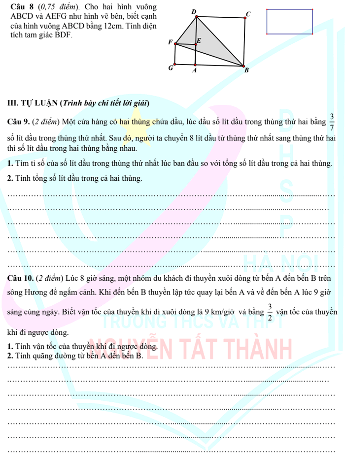 De thi vao lop 6 nam 2022 mon Toan - THCS THPT Nguyen Tat Thanh