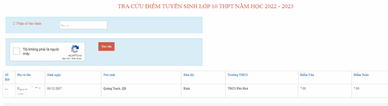Diem thi vao lop 10 Quang Binh nam 2022