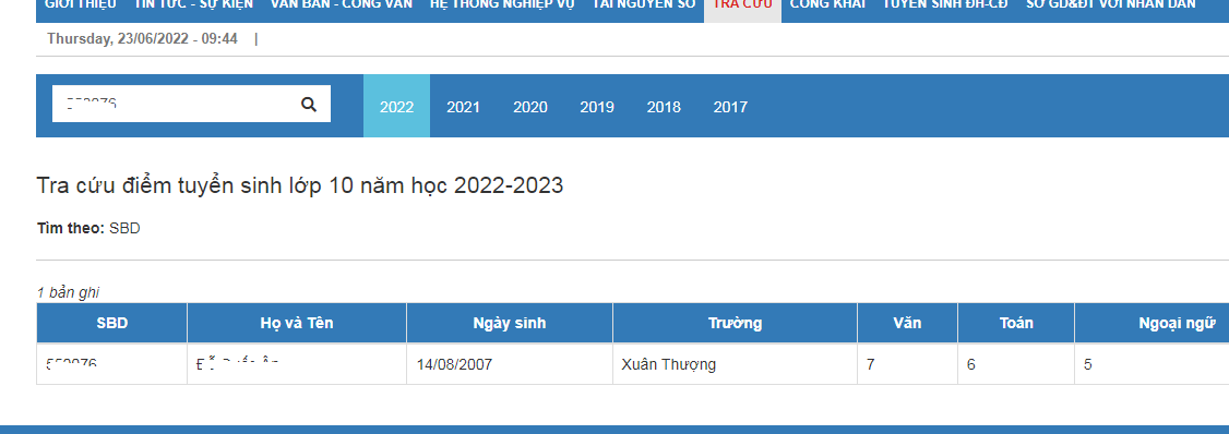 Da co diem thi vao lop 10 Nam Dinh 2022