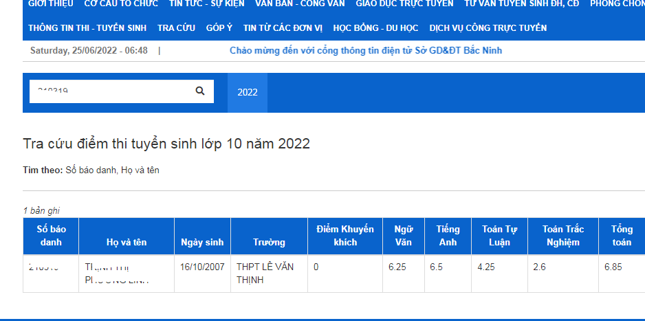 Da co diem thi vao lop 10 tinh Bac Ninh nam 2022
