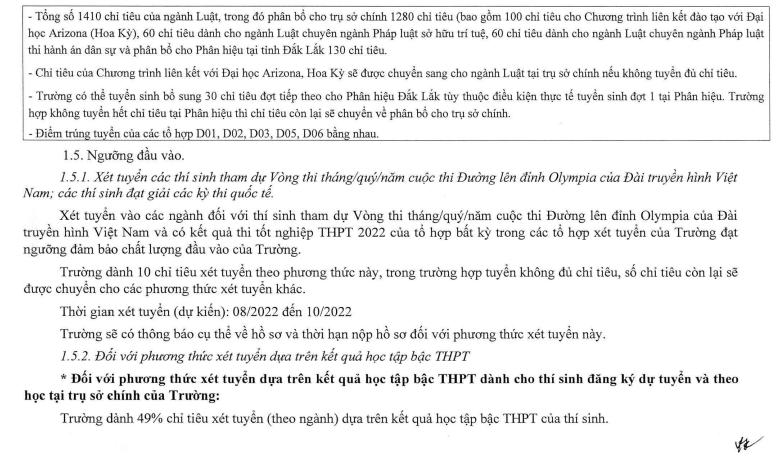 Dai hoc Luat Ha Noi cong bo phuong an tuyen sinh 2022 - Chinh thuc