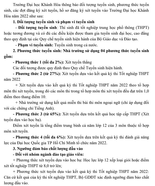 Thong tin tuyen sinh Dai hoc Khanh Hoa 2022