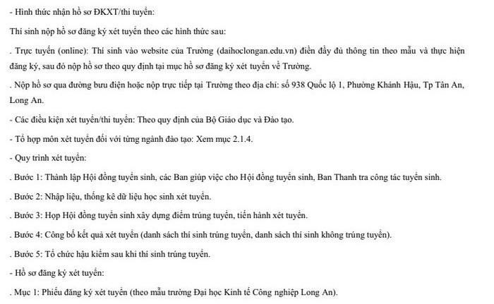 Phuong an tuyen sinh DH Kinh te Cong nghiep Long An nam 2022
