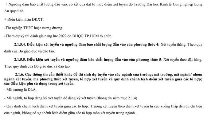 Phuong an tuyen sinh DH Kinh te Cong nghiep Long An nam 2022