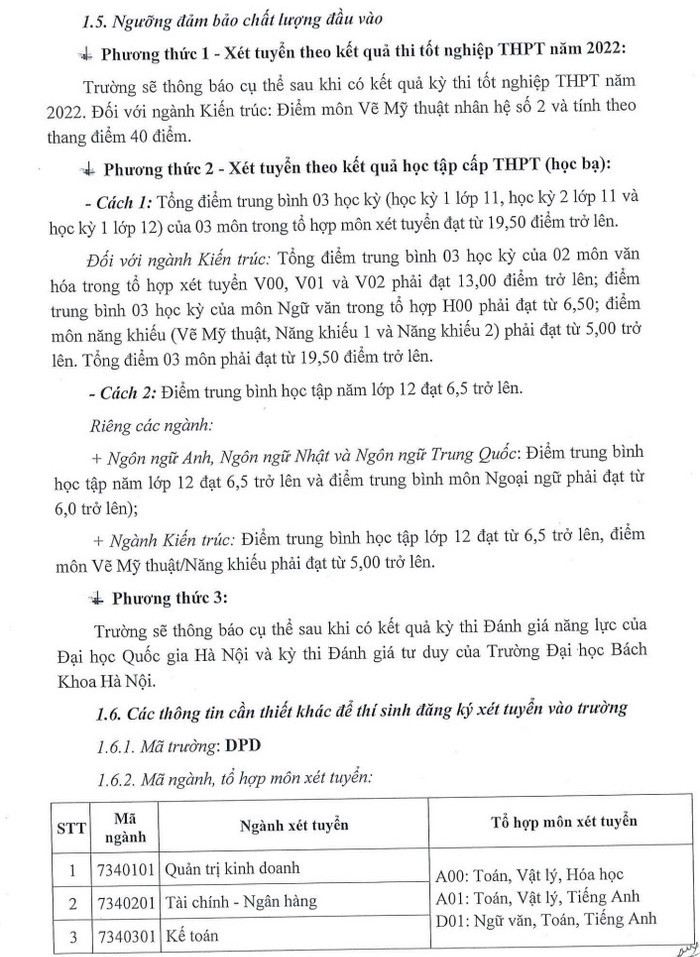 Thong tin tuyen sinh Dai hoc Phuong Dong 2022