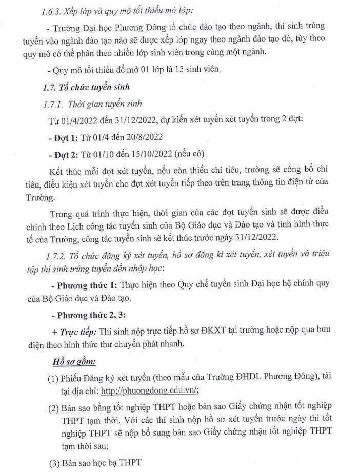 Thong tin tuyen sinh Dai hoc Phuong Dong 2022