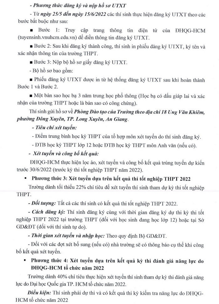 Dai hoc An Giang cong bo phuong an tuyen sinh 2022