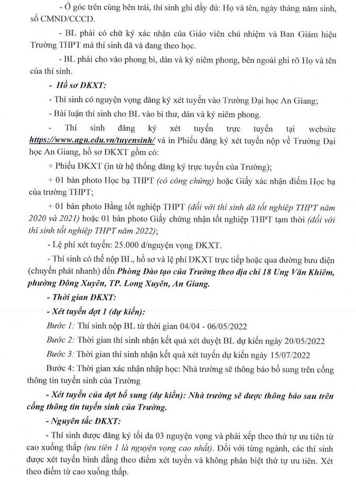 Dai hoc An Giang cong bo phuong an tuyen sinh 2022
