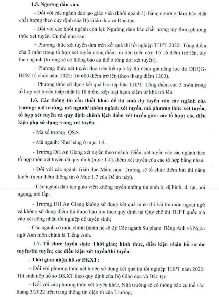 Dai hoc An Giang cong bo phuong an tuyen sinh 2022