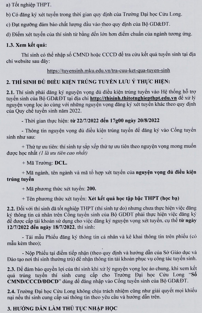 Diem chuan hoc ba Dai hoc Cuu Long nam 2022