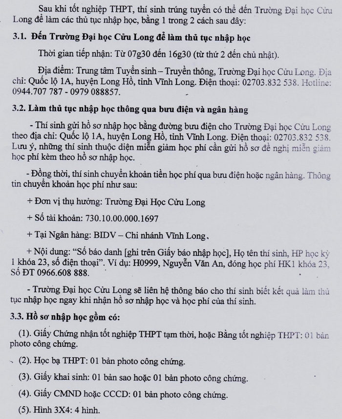 Diem chuan hoc ba Dai hoc Cuu Long nam 2022