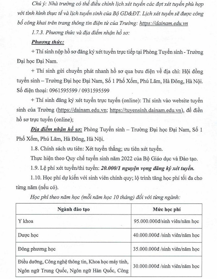 Thong tin tuyen sinh Dai hoc Dai Nam nam 2022