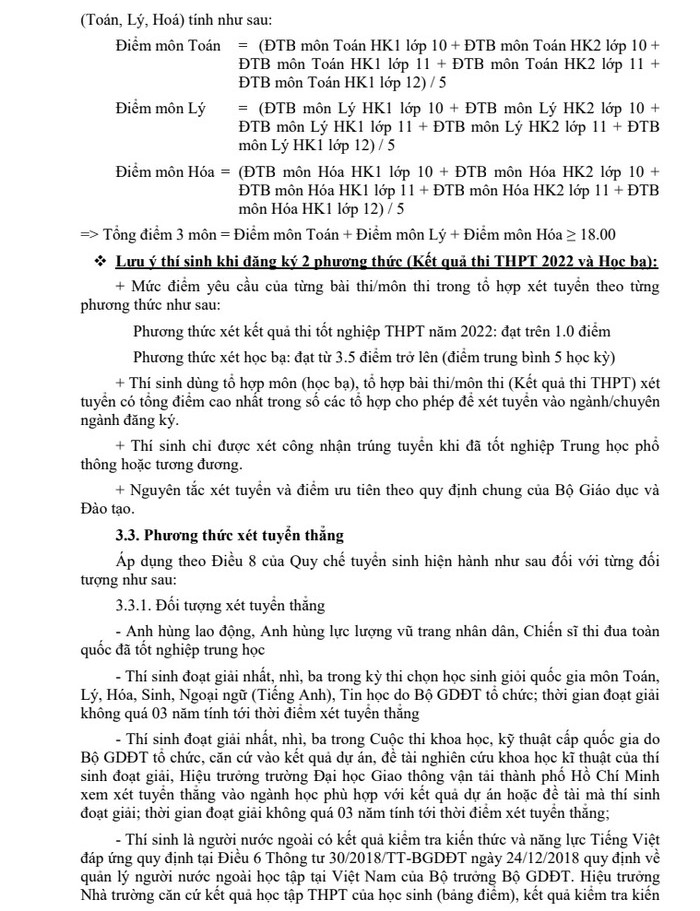 Phuong an tuyen sinh Dai hoc Giao thong Van tai TPHCM nam 2022