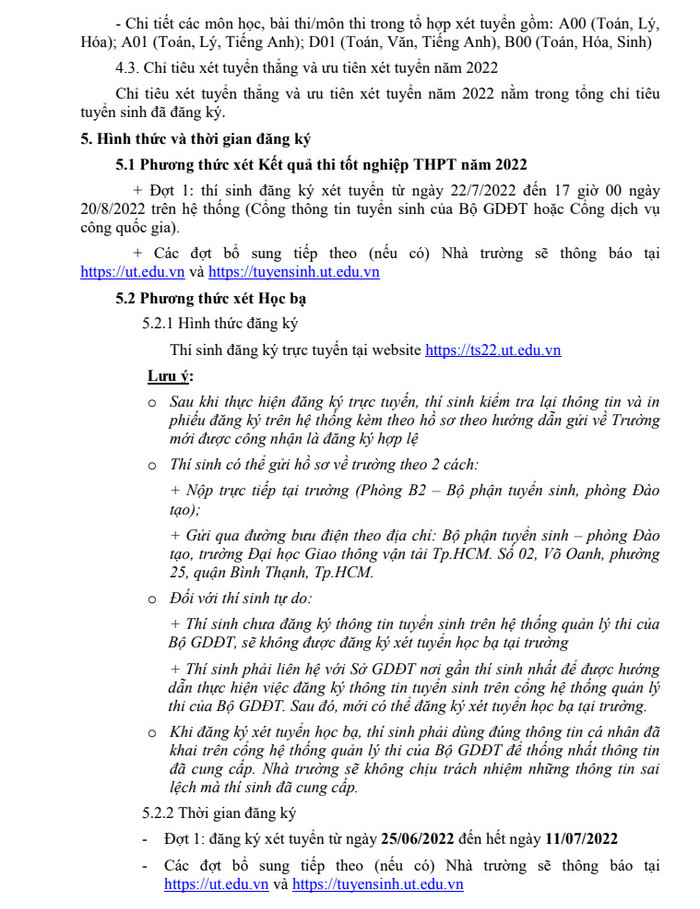 Phuong an tuyen sinh Dai hoc Giao thong Van tai TPHCM nam 2022