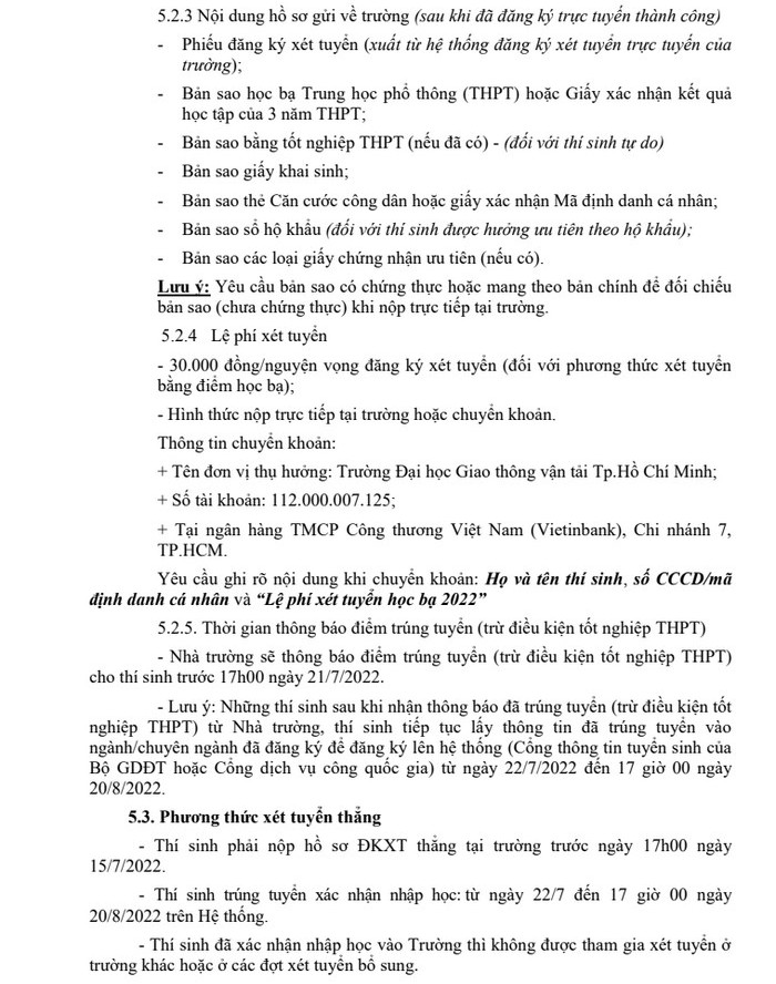 Phuong an tuyen sinh Dai hoc Giao thong Van tai TPHCM nam 2022