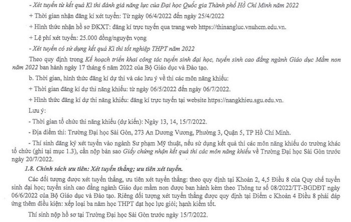 Thong tin tuyen sinh Dai hoc Sai Gon nam 2022