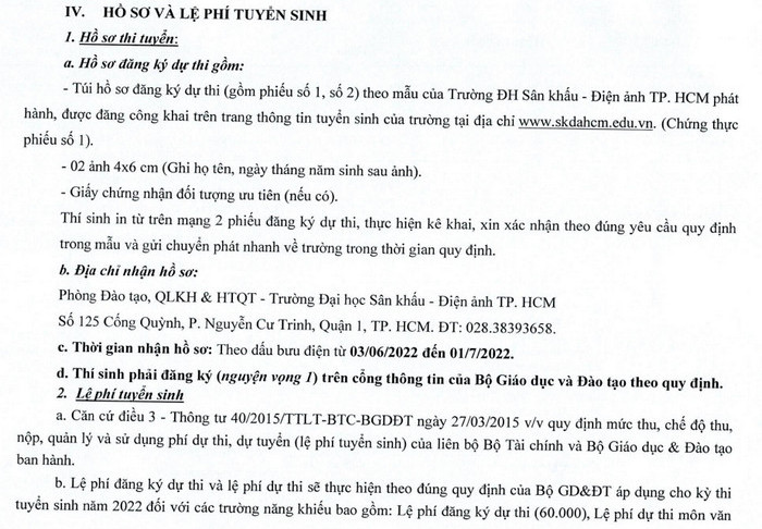Dai hoc San khau - Dien anh TPHCM tuyen sinh nam 2022