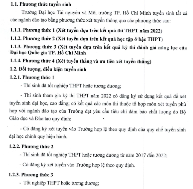 Phuong an tuyen sinh DH Tai nguyen va moi truong TPHCM 2022