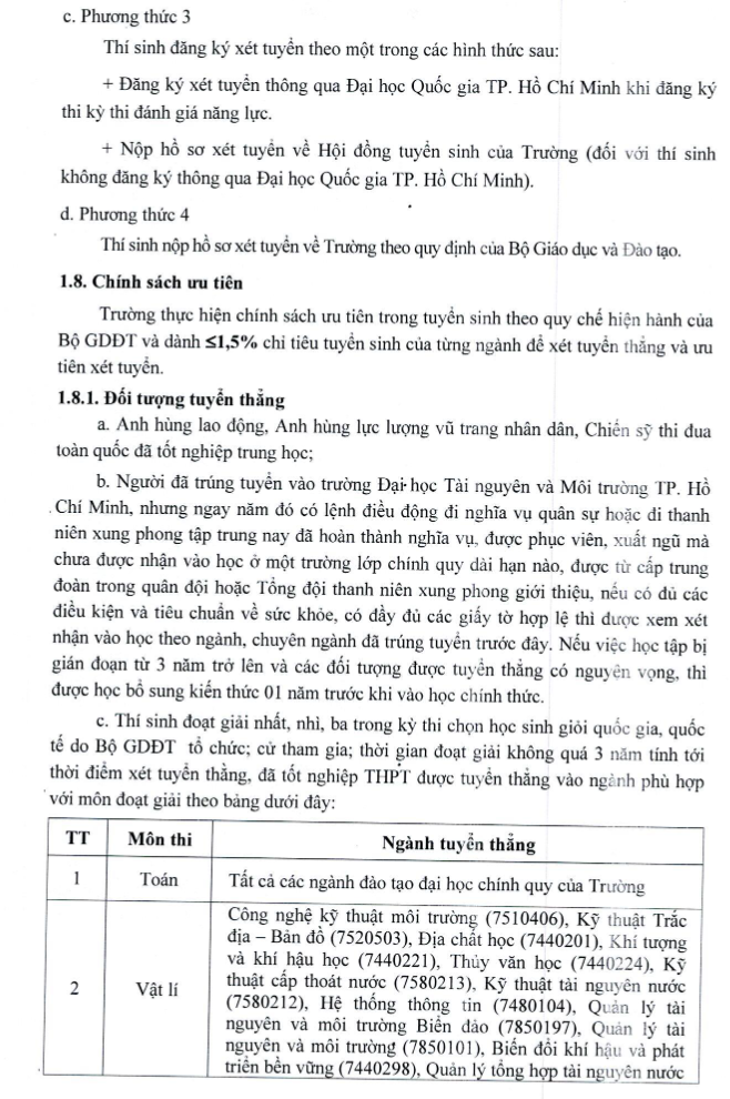 Phuong an tuyen sinh DH Tai nguyen va moi truong TPHCM 2022