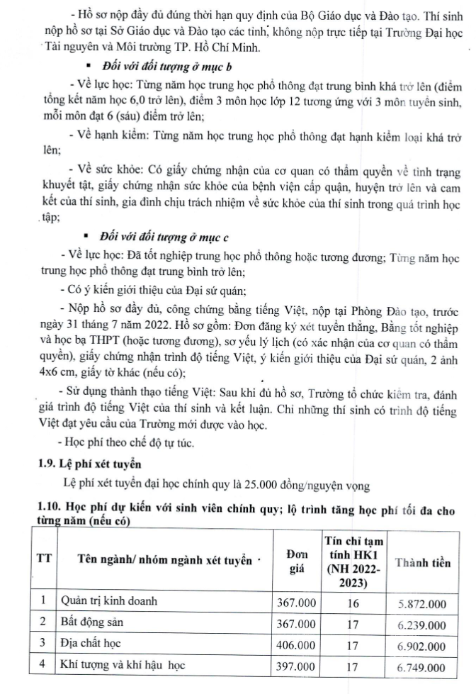 Phuong an tuyen sinh DH Tai nguyen va moi truong TPHCM 2022