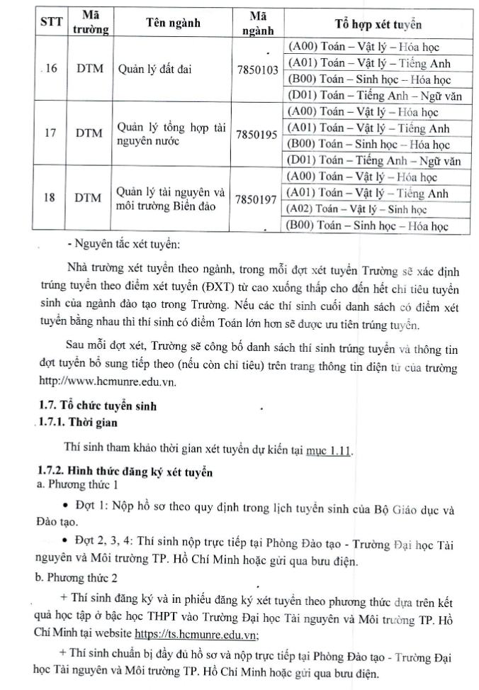 Phuong an tuyen sinh DH Tai nguyen va moi truong TPHCM 2022