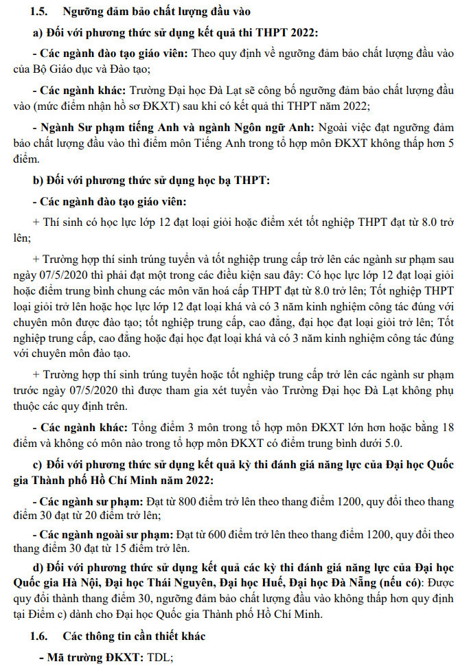 Dai hoc Da Lat cong bo phuong an tuyen sinh 2022