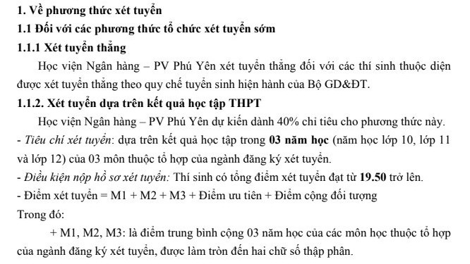 Phuong thuc tuyen sinh Hoc vien ngan hang - Phan vien Phu Yen 2022