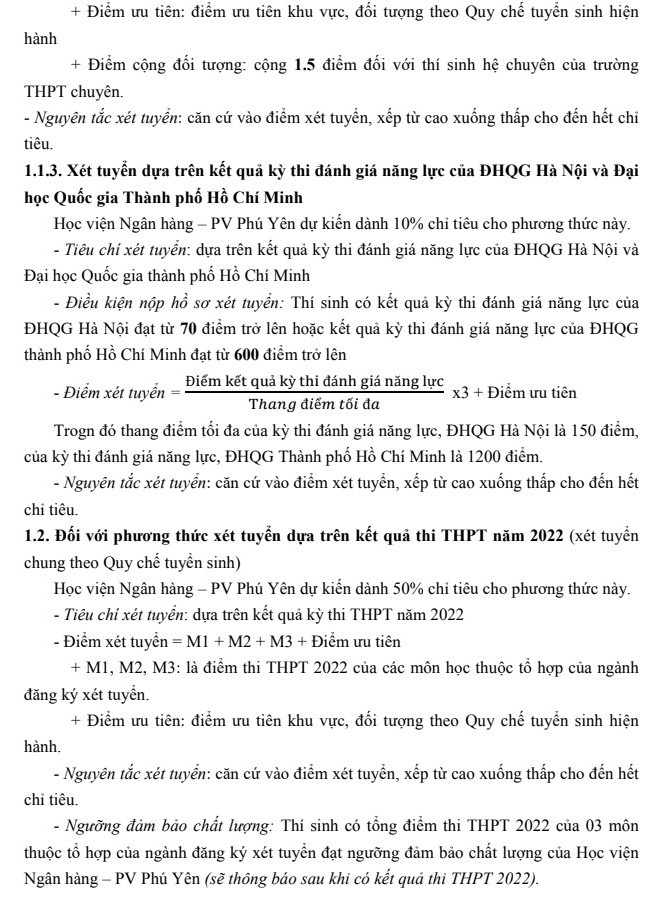 Phuong thuc tuyen sinh Hoc vien ngan hang - Phan vien Phu Yen 2022