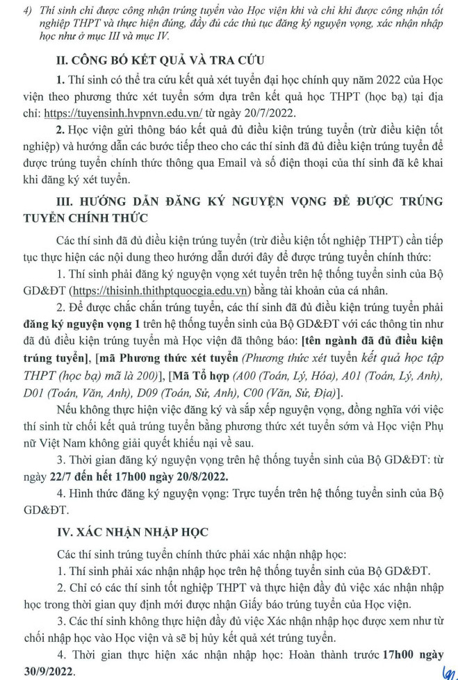 Diem chuan hoc ba Hoc vien Phu nu Viet Nam 2022
