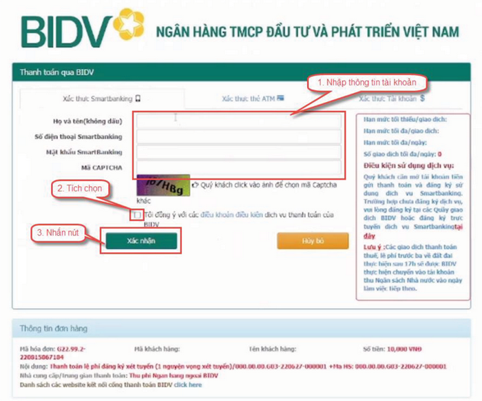 Huong dan thanh toan truc tuyen le phi xet tuyen dai hoc 2022