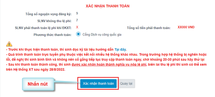 Huong dan thanh toan truc tuyen le phi xet tuyen dai hoc 2022