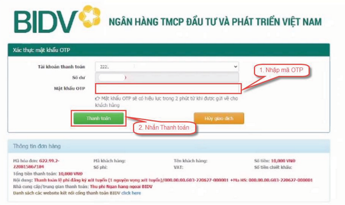 Huong dan thanh toan truc tuyen le phi xet tuyen dai hoc 2022