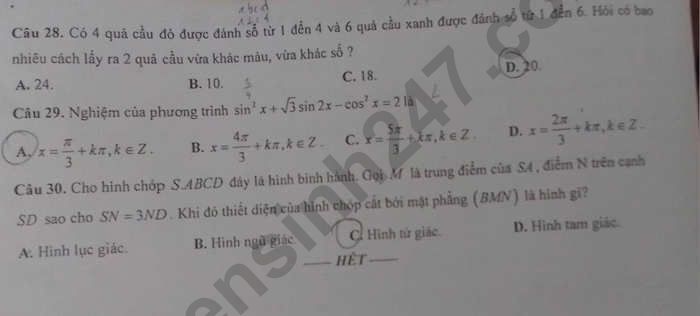 De KSCL lop 11 mon Toan - THPT Chuyen Le Hong Phong 2022