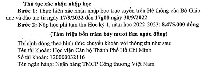 Ho so nhap hoc Hoc vien can bo TPHCM nam 2022
